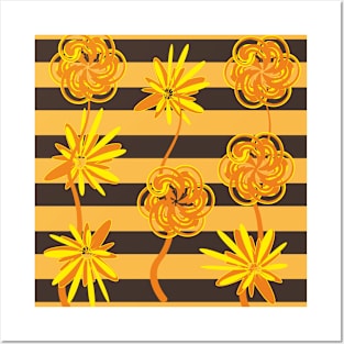 Yellow-and-orange floral pattern Posters and Art